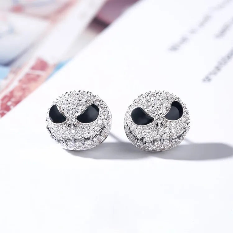 Jack Circle Crystal Earrings Nightmare Before Christmas Cartoon Gothic Party Jewelry Skull Stud Earrings Women