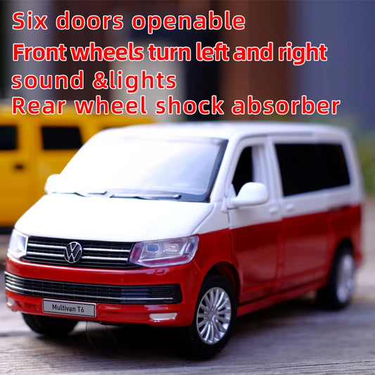 1/32 Multivan T6 Business Metal Alloy Diecast Car Model Miniature Model With Sound Light Model Gift Toys For Children's Vehicle