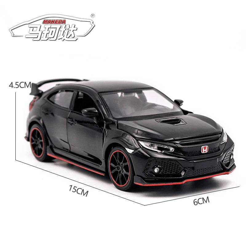 Toy Car 1:32 Scale HONDA CIVIC Type R Metal Alloy Diecast Car Model Miniature Model With Sound Light Model For Children Car