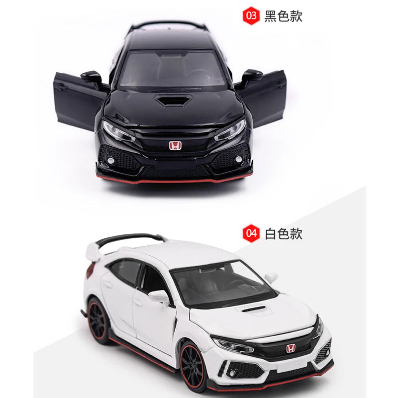 Toy Car 1:32 Scale HONDA CIVIC Type R Metal Alloy Diecast Car Model Miniature Model With Sound Light Model For Children Car