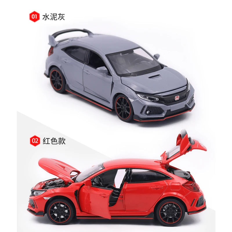 Toy Car 1:32 Scale HONDA CIVIC Type R Metal Alloy Diecast Car Model Miniature Model With Sound Light Model For Children Car