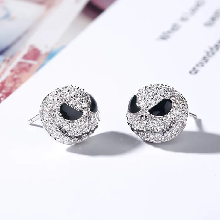 Jack Circle Crystal Earrings Nightmare Before Christmas Cartoon Gothic Party Jewelry Skull Stud Earrings Women