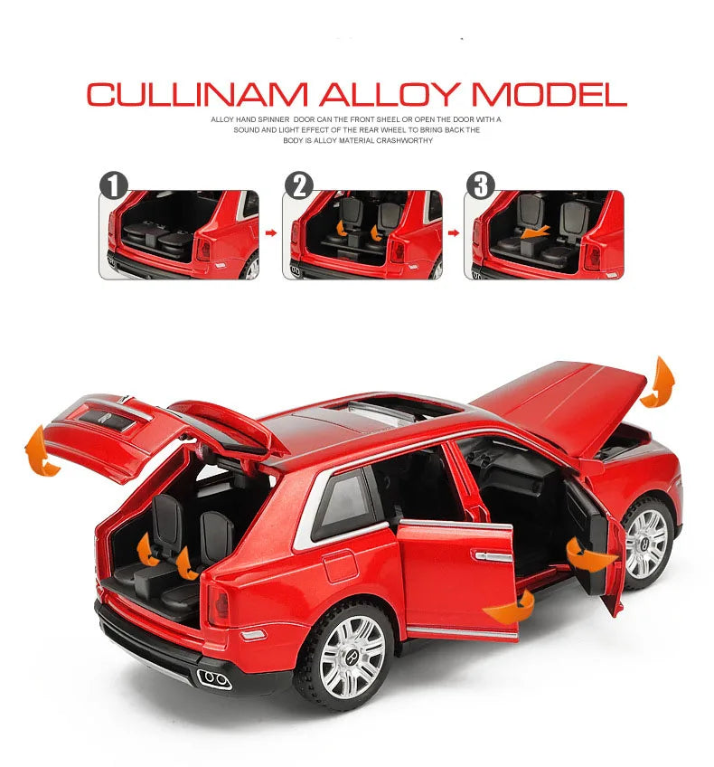 1:32 Scale Rolls Royce Cullinan Diecast Car Metal Model Sound And Light Pull Back SUV 7 Doors Can Be Opened For Kids Gifts Toys