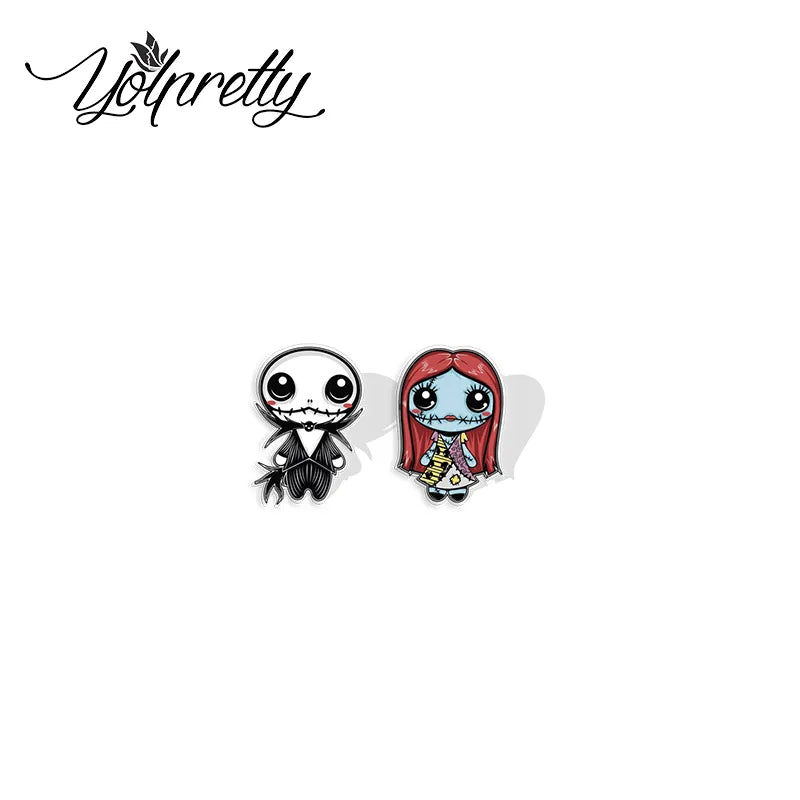 2021 New Nightmare Before Christmas Jack and Sally Epoxy Handcraft Acrylic Stud Earrings