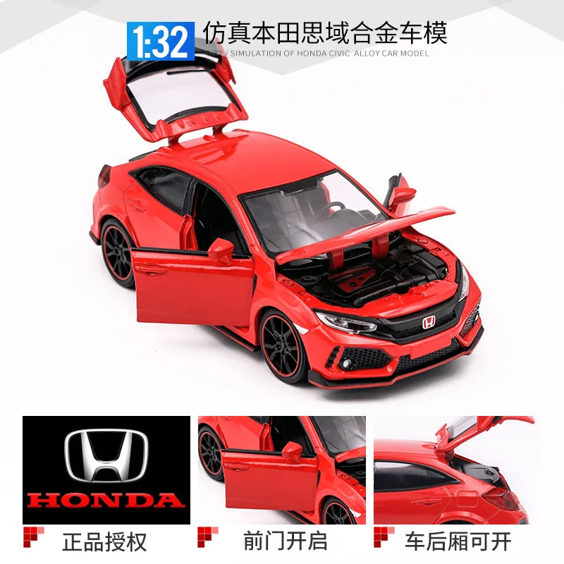Toy Car 1:32 Scale HONDA CIVIC Type R Metal Alloy Diecast Car Model Miniature Model With Sound Light Model For Children Car