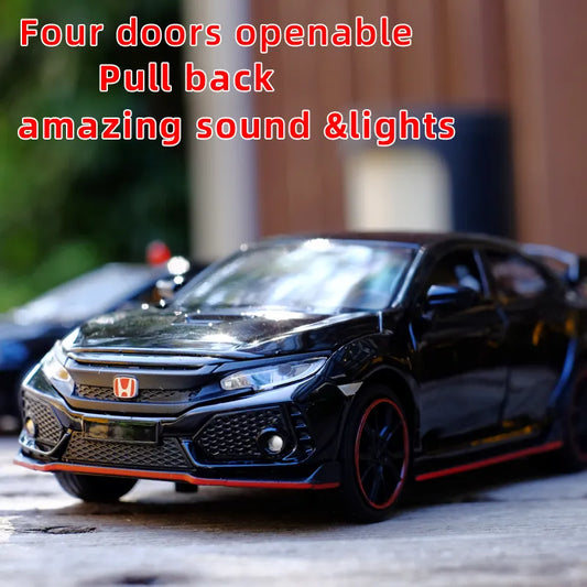 Toy Car 1:32 Scale HONDA CIVIC Type R Metal Alloy Diecast Car Model Miniature Model With Sound Light Model For Children Car