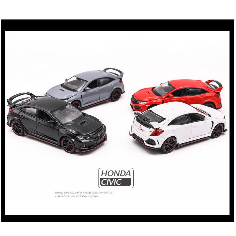 Toy Car 1:32 Scale HONDA CIVIC Type R Metal Alloy Diecast Car Model Miniature Model With Sound Light Model For Children Car