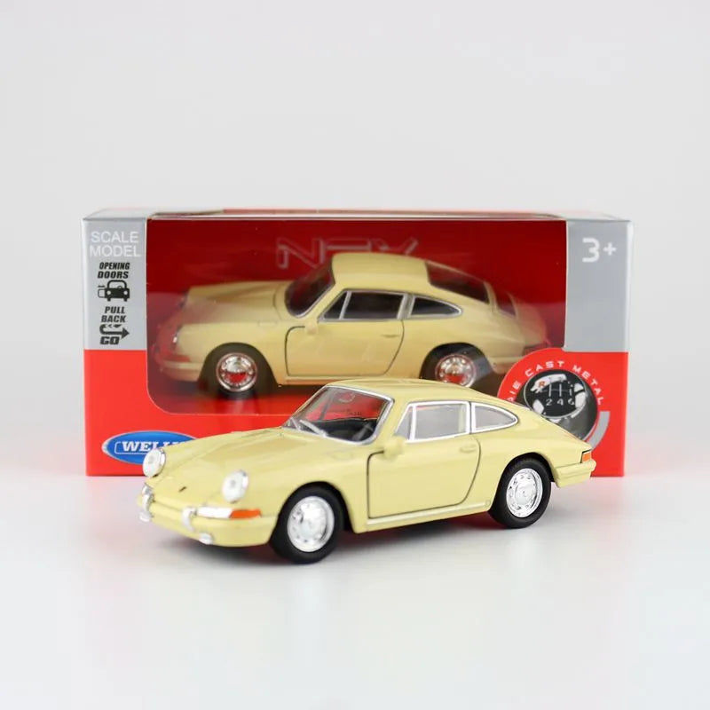 WELLY Toy Diecast Model 1:36 Scale 1964 Porsche 911 Classical Vehicle Pull Back Car Educational Collection Gift For Children