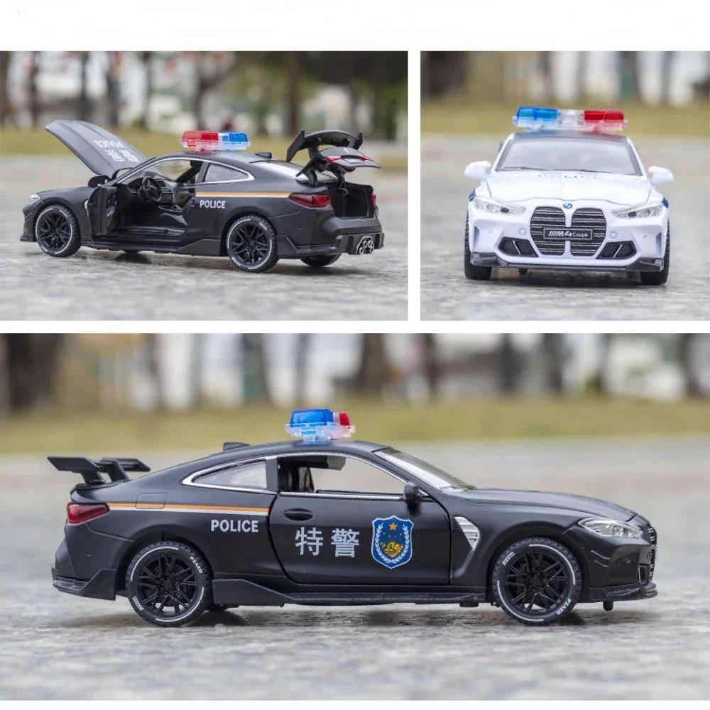 1:32 BMW M4 Police Car High simulation Pull Back Sound Light Diecast Model CAR Toys Collection kids Gifts