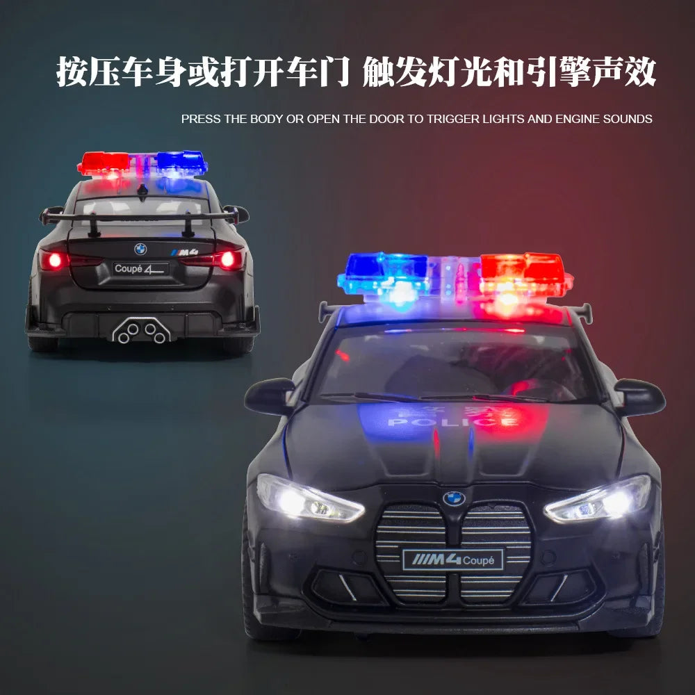 1:32 BMW M4 Police Car High simulation Pull Back Sound Light Diecast Model CAR Toys Collection kids Gifts