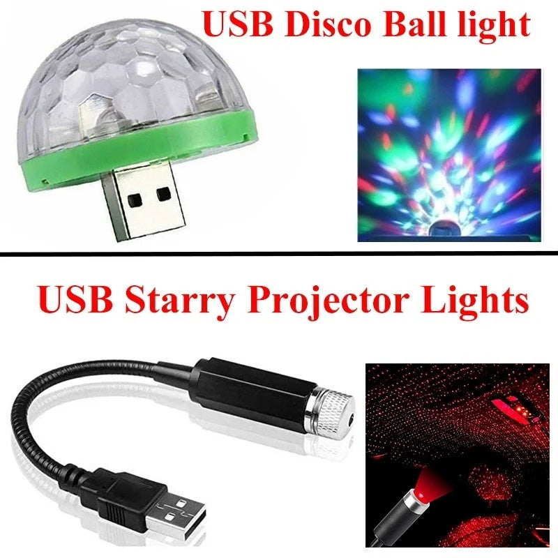 Car Starry Light Interior LED Star Laser Atmosphere Ambient Projector Lights USB Decoration Roof Sky Night Lamp Auto Accessories
