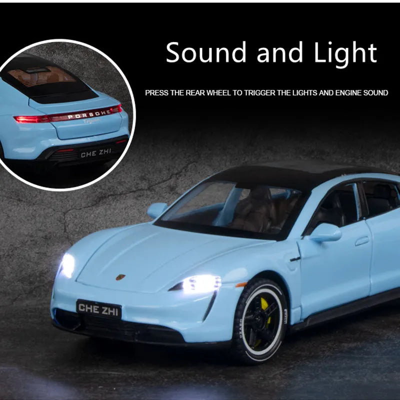 1:32 Porsches Taycan Coupe Alloy Car Model Diecast Metal Toy Sports Car Vehicles Model Simulation Sound and Light Childrens Gift