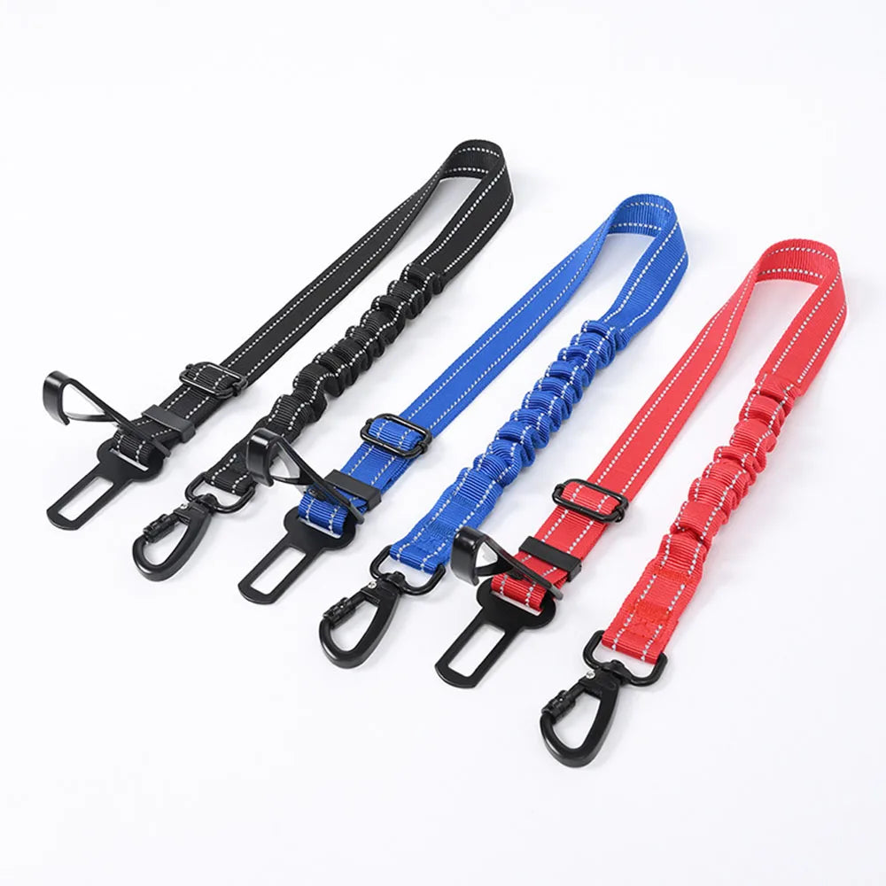 3-in-1 Pet/Dog Seat Belt — Nylon Reflective Adjustable Vehicle Harness with Lead Clip Safety Traction Rope For Small & Large Dogs