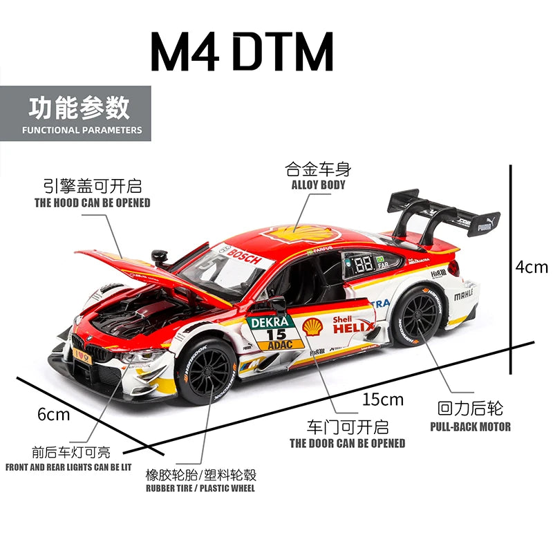 1:32 Diecast Alloy Car Model Miniature The4 Series M4 DTM Racing Metal Vehicle Collection Birthday Gifts Children Christmas Toys