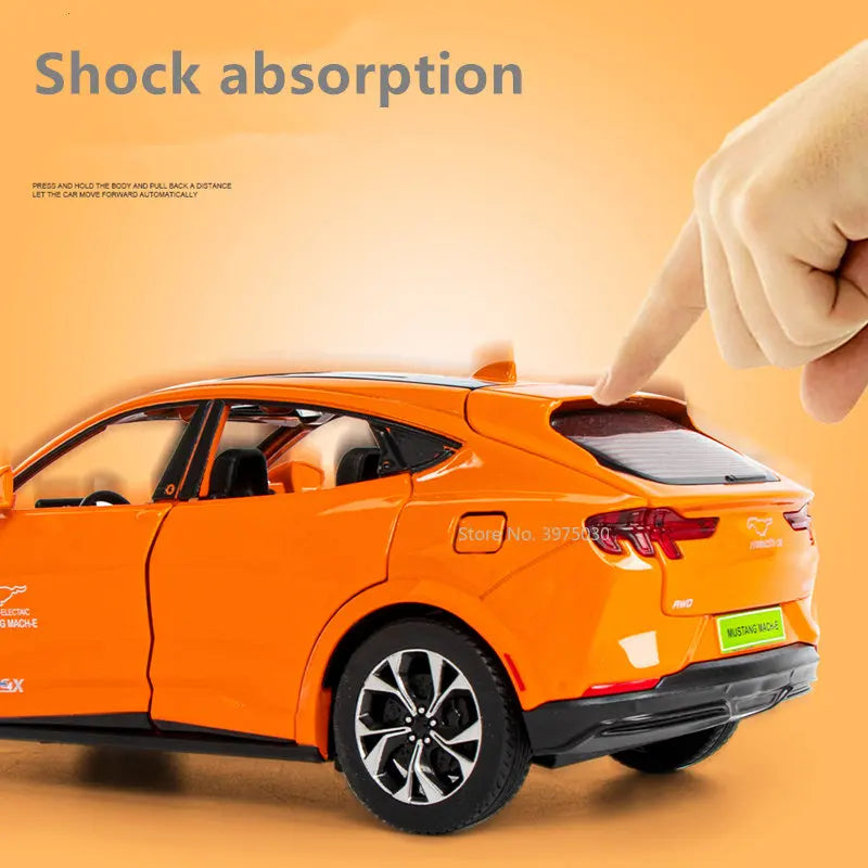 1:24 Ford Mustang Electric Horse Mach-E Sports Car Model Alloy Diecast New Energy Sound Light Model Vehicle Toy for Boys Gifts