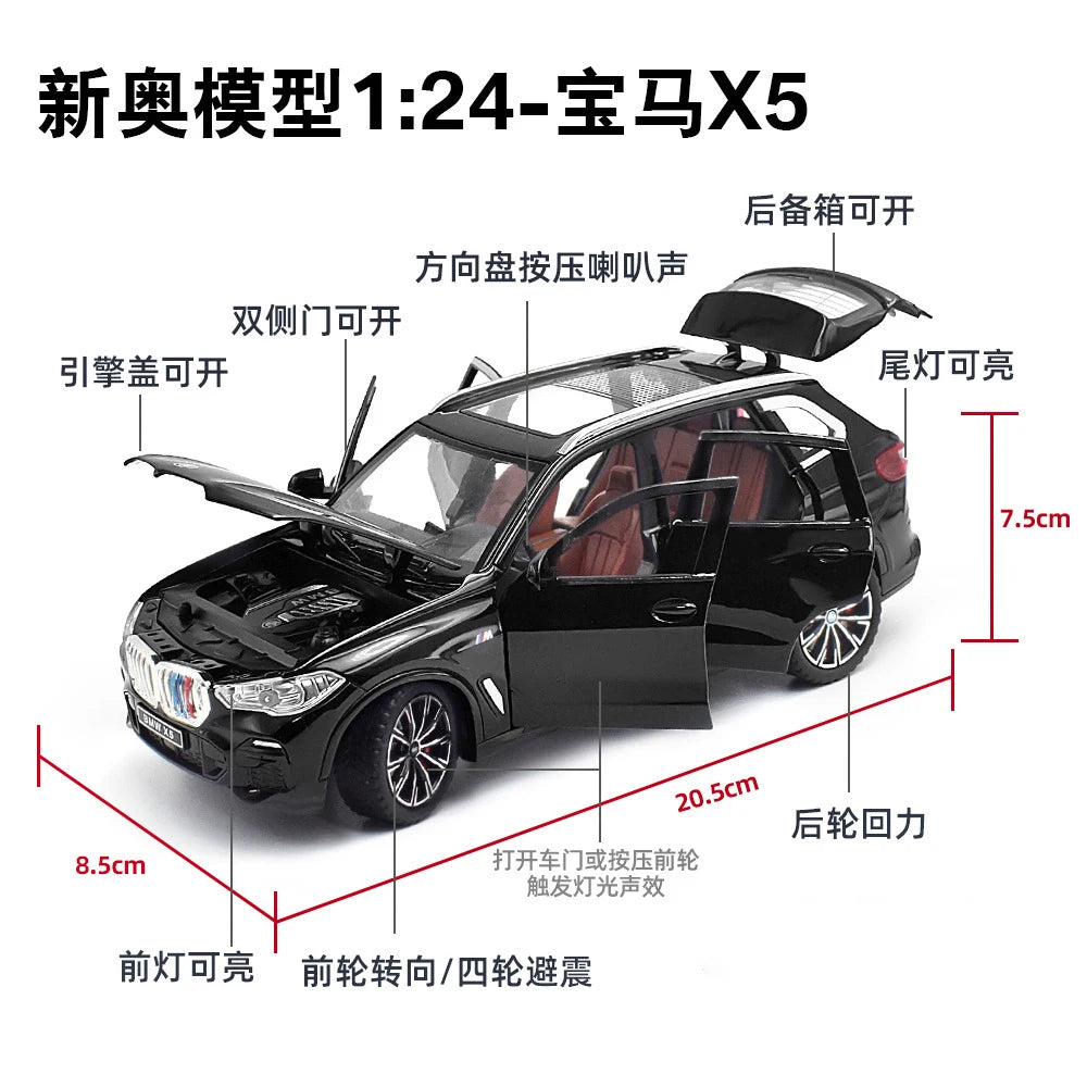 1:24 X5 SUV Alloy Car Diecasts & Toy Vehicles Car Model Sound and light Pull back Car Toys For Kids Gifts