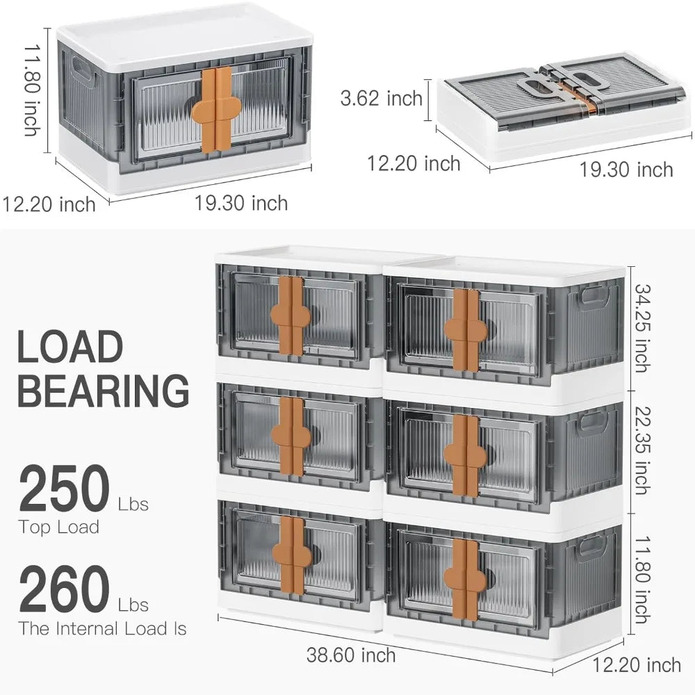 Closet Organizers and Storage, 204 Qt-6 Pack Storage Bins with Lids and Wheels, Collapsible Stackable Storage Bins