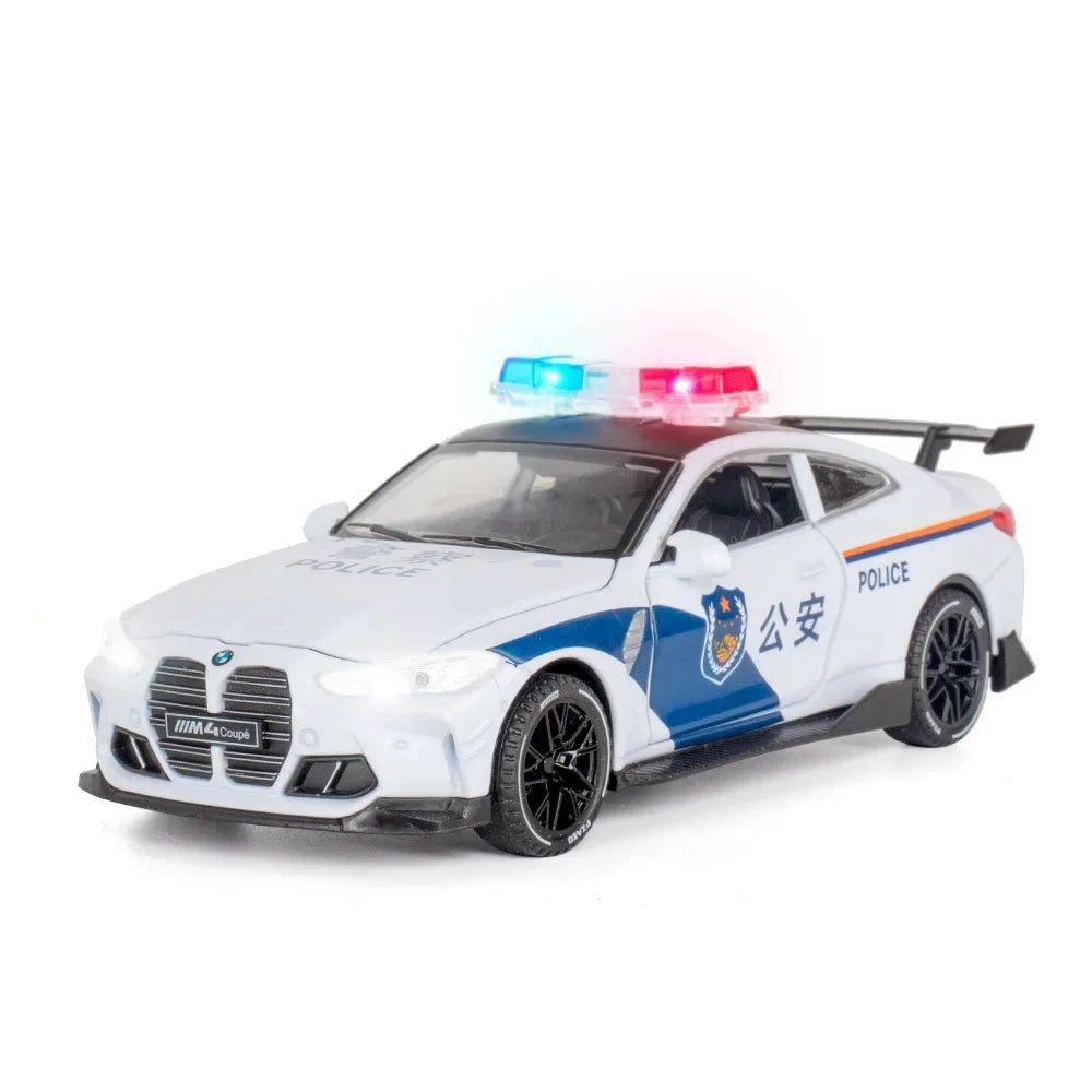 1:32 BMW M4 Police Car High simulation Pull Back Sound Light Diecast Model CAR Toys Collection kids Gifts