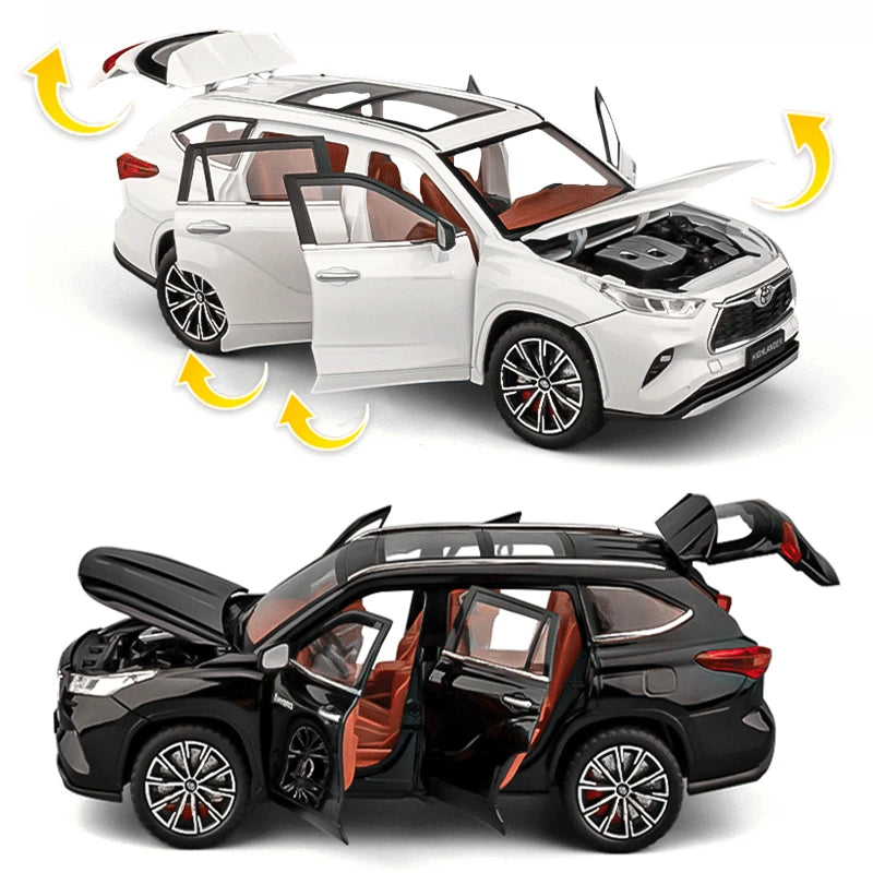 1:24 Toyota Highlander SUV Alloy Car Model Diecasts & Toy Metal Off-road Vehicles Car Model Simulation Sound and Light Kids Gift