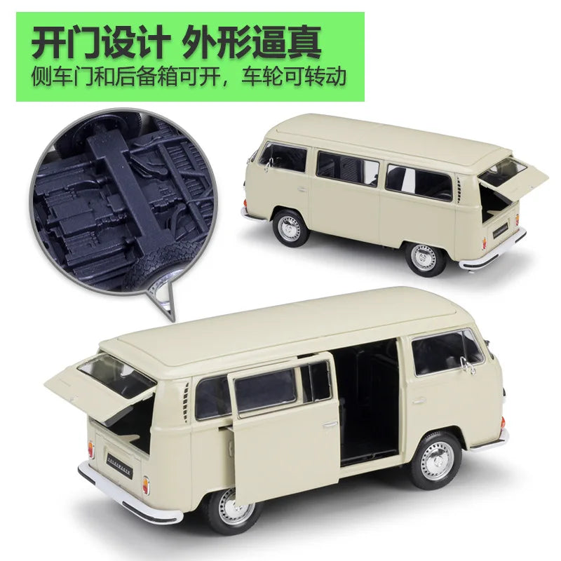 Welly 1:24 Volkswagen 1972 T2 Bus 1963 T1 Bus Van Simulation Alloy Car Model