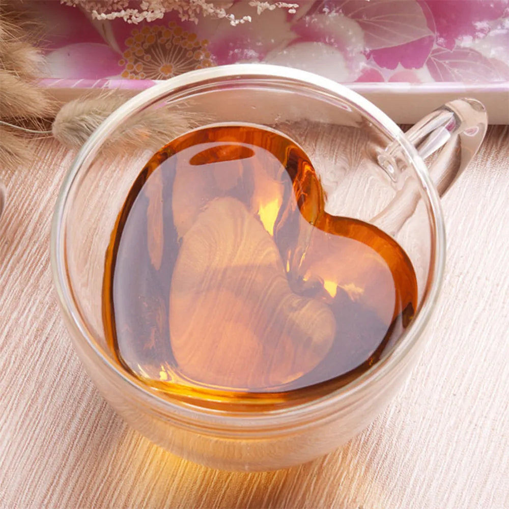 Heart Love Shaped Double Wall Glass Coffee Mug Heat-resistant High Borosilicate Glass Cup Milk Mugs Drinkware Cup For Lover Gift