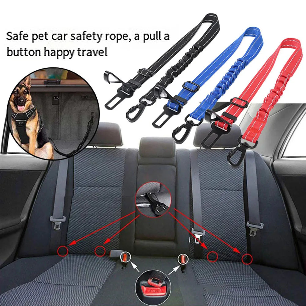 3-in-1 Pet/Dog Seat Belt — Nylon Reflective Adjustable Vehicle Harness with Lead Clip Safety Traction Rope For Small & Large Dogs