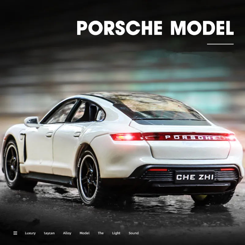 1:32 Porsches Taycan Coupe Alloy Car Model Diecast Metal Toy Sports Car Vehicles Model Simulation Sound and Light Childrens Gift