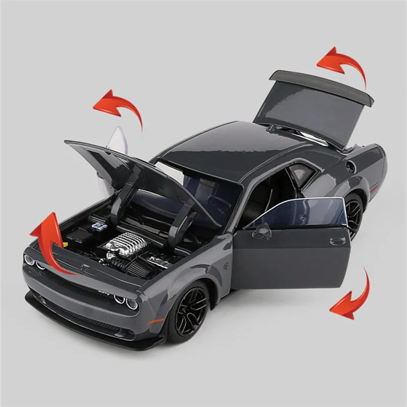 1:32 Dodge Challenger SRT Alloy Sports Car Model Diecast & Toy Metal Muscle Car Model Simulation Sound and Light Childrens Gifts