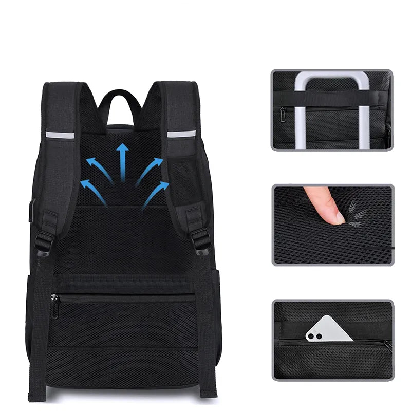 DOXUNGOO Neutral Large Capacity Backpack Laptop Bag Multi Pocket With USB And Headphone Jack 2023 New Hot (Black)