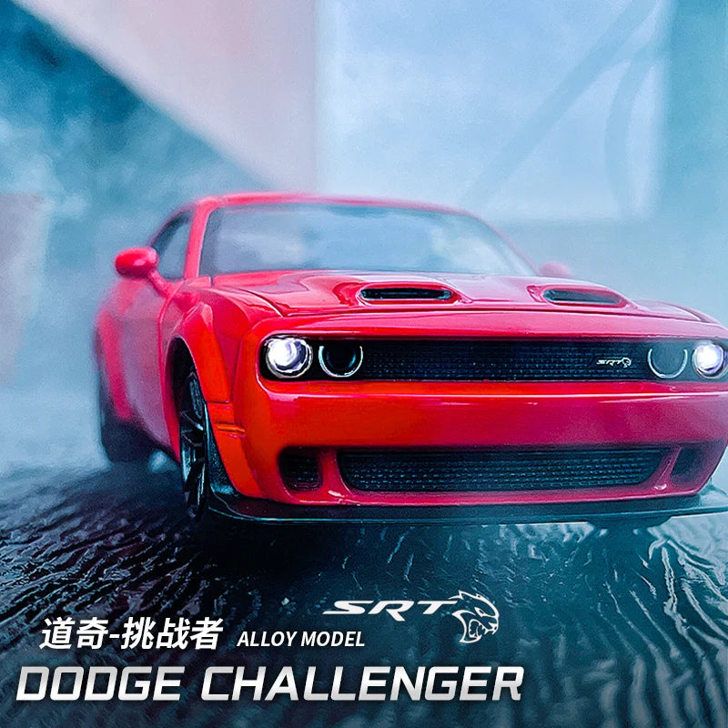 1:32 Dodge Challenger SRT Alloy Sports Car Model Diecast & Toy Metal Muscle Car Model Simulation Sound and Light Childrens Gifts