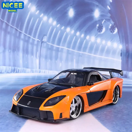 1:24 Fast And Furious HAN’s Mazda RX-7 High Simulation Diecast Car Metal Alloy Model Car Children's toys collection gifts J213