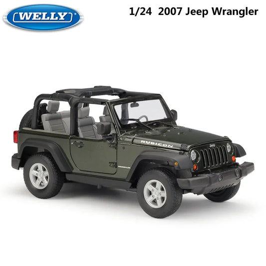 WELLY Model Car 1:24 Scale 2007 Jeep Wrangler Diecast Car Simulator Alloy Off-Road Metal ClassicToy Car For Kid Gift Collection
