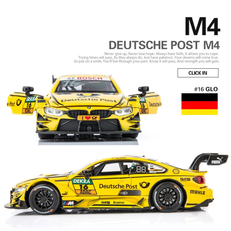 1:32 Diecast Alloy Car Model Miniature The4 Series M4 DTM Racing Metal Vehicle Collection Birthday Gifts Children Christmas Toys