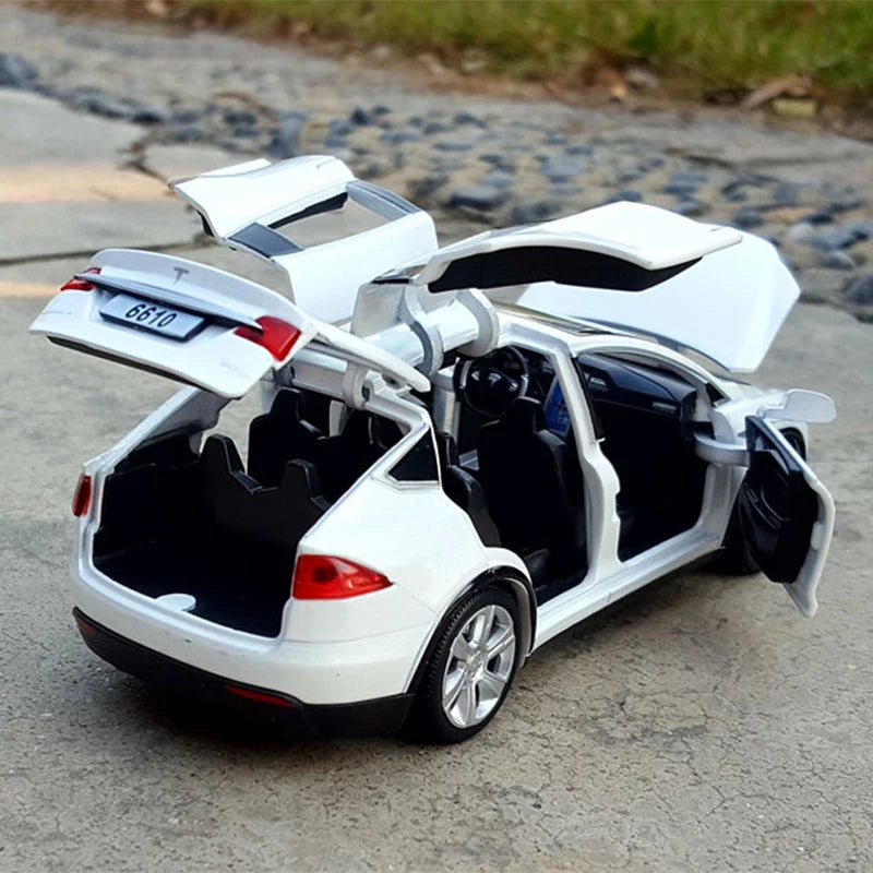 1:32 Tesla Model-X Alloy Car Diecast Sound And Light Pull Back Model Toy Vehicle Metal Car Simulation Collection Toys for boys