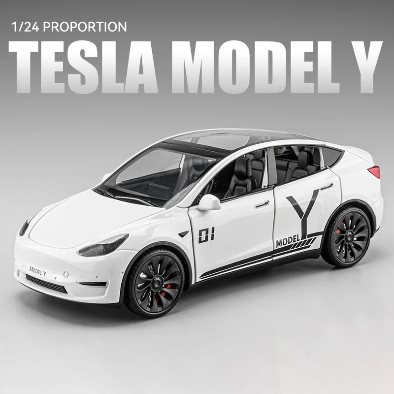 1:24 Tesla Model Y Model 3 Tesla Model S Alloy Die Cast Toy Car Model Sound and Light Children's Toy Collectibles Birthday gift