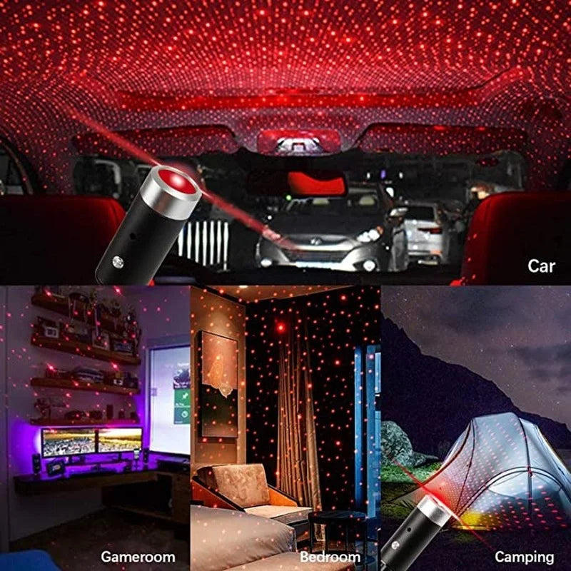 Car Starry Light Interior LED Star Laser Atmosphere Ambient Projector Lights USB Decoration Roof Sky Night Lamp Auto Accessories
