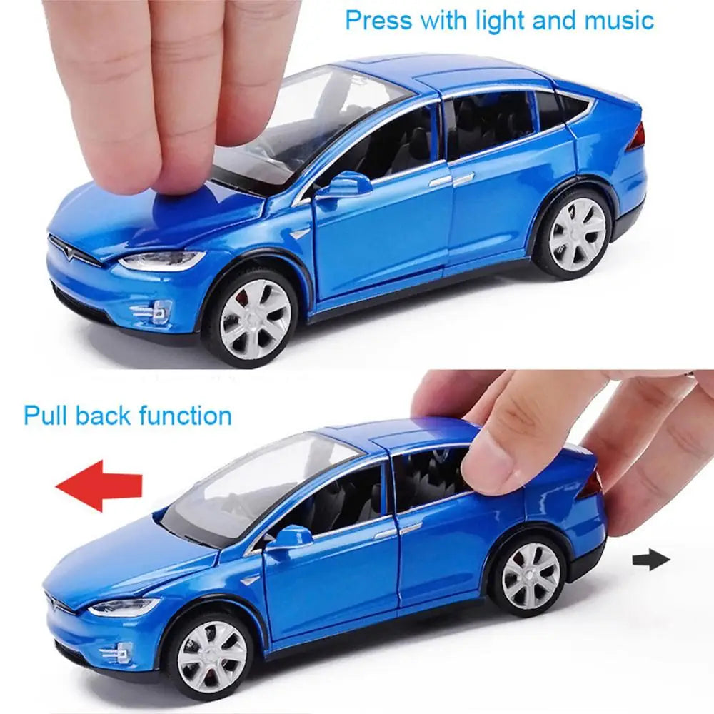 1:32 Tesla Model-X Alloy Car Diecast Model Toy Vehicle Sound And Light Pull Back Metal Car Simulation Collection Gifts Toys Boys