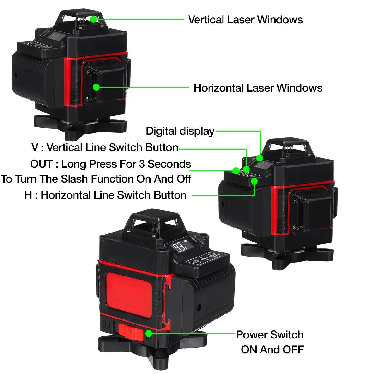 FASGet 16 Lines 4D Laser Level Green Line Self-Leveling 360 Horizontal And Vertical Cross Super Powerful Green Beam Laser Level