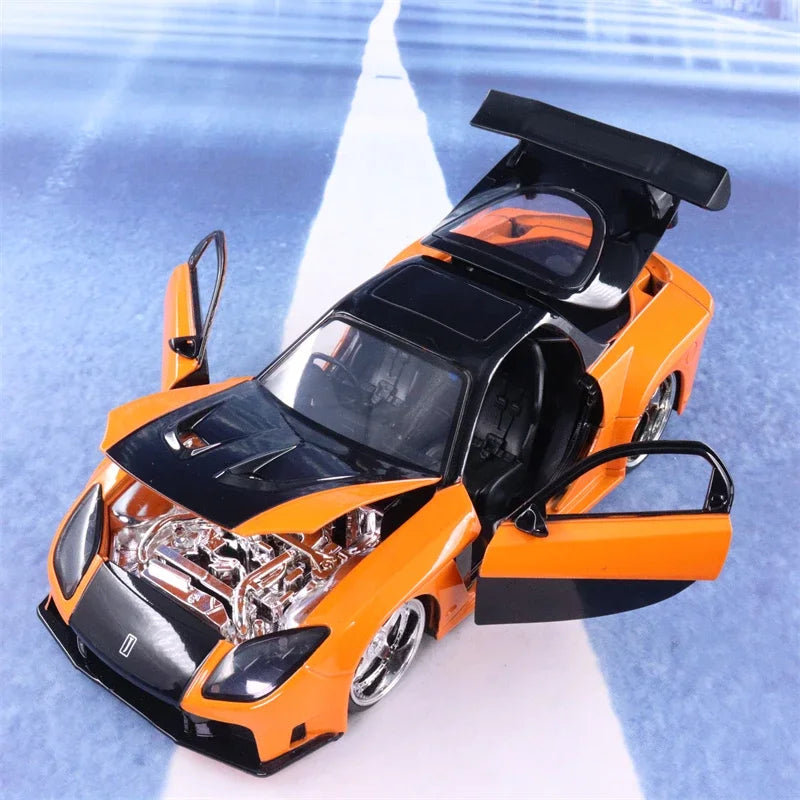 1:24 Fast And Furious HAN’s Mazda RX-7 High Simulation Diecast Car Metal Alloy Model Car Children's toys collection gifts J213