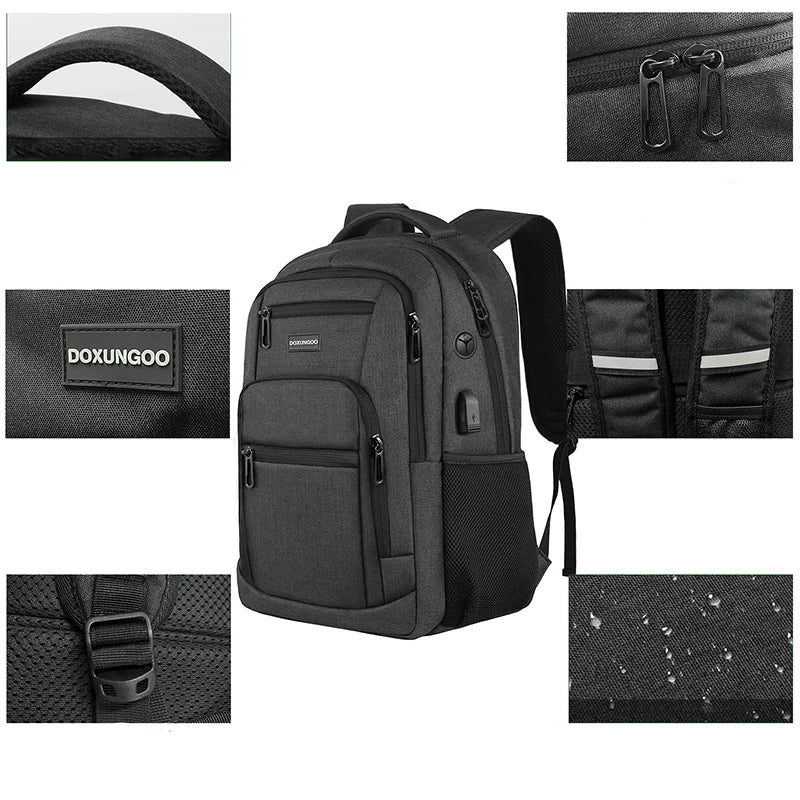 DOXUNGOO Neutral Large Capacity Backpack Laptop Bag Multi Pocket With USB And Headphone Jack 2023 New Hot (Black)