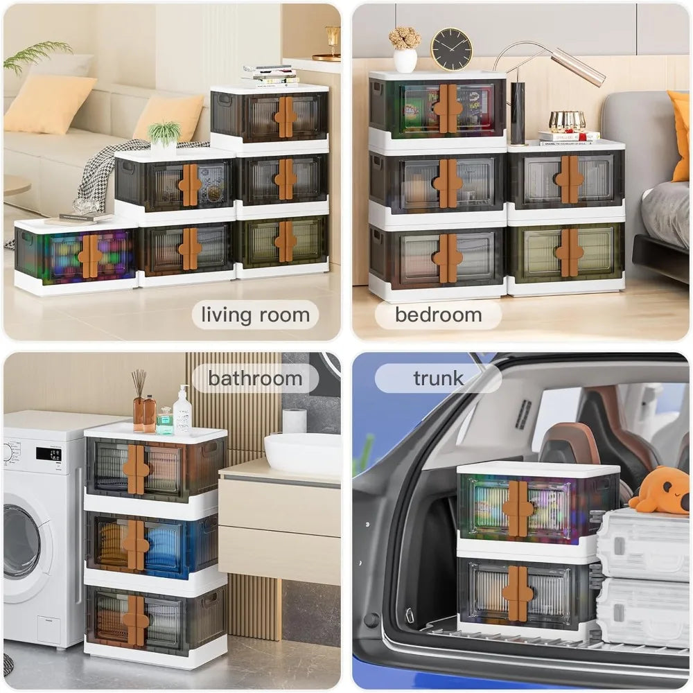 Closet Organizers and Storage, 204 Qt-6 Pack Storage Bins with Lids and Wheels, Collapsible Stackable Storage Bins