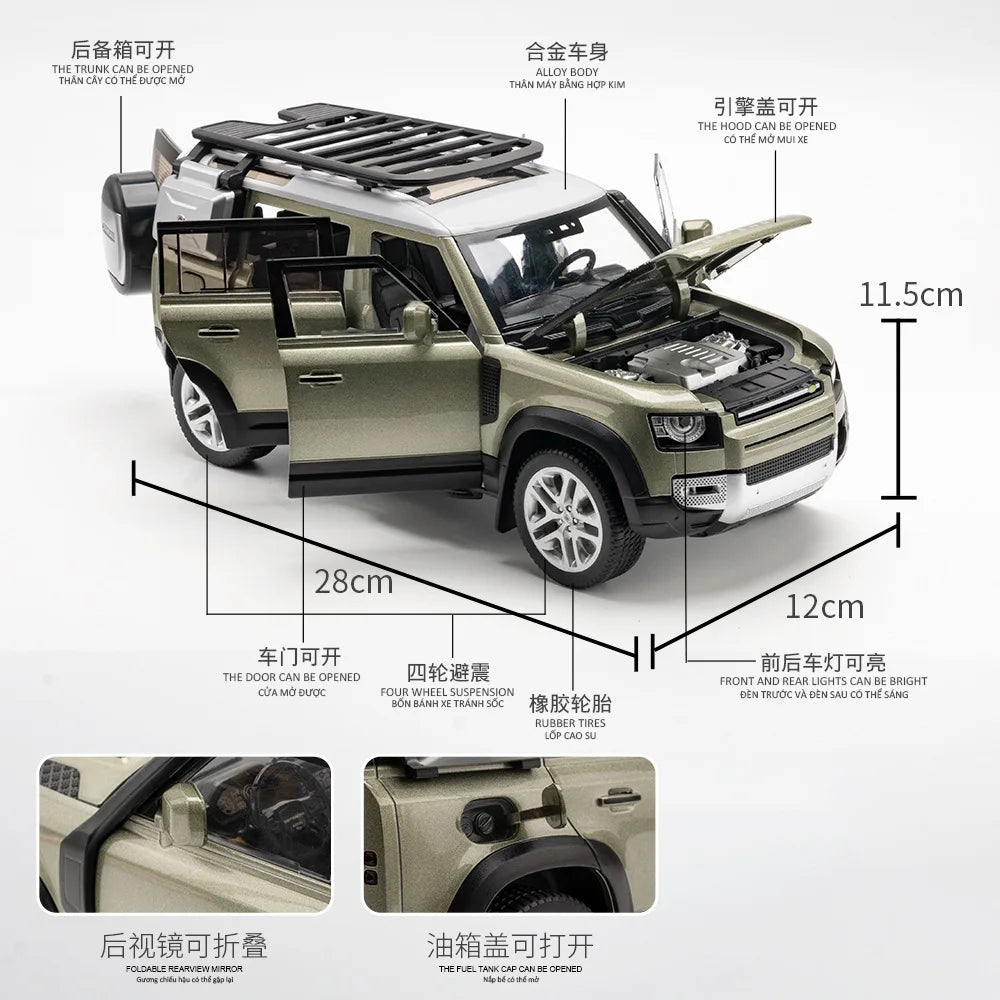 Big1/18 Land Range Rover Defender 110 Off-road Car Model Toy Alloy Diecat SUV Model Car 7 Door Opend Toy For Boy Gift Collection