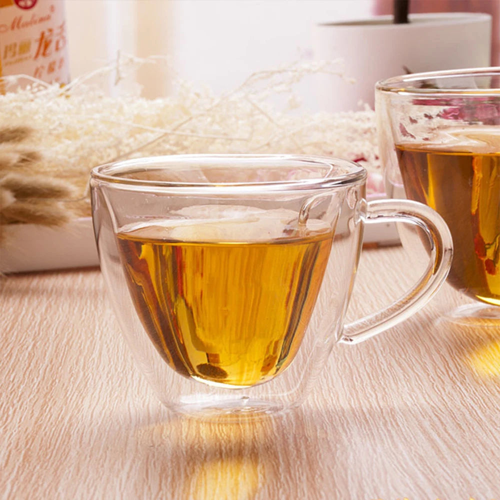 Double-Wall Heart-Shaped Glass Coffee Mug Heat-resistant Borosilicate Cup Mugs Drinkware Cup For Coffee or Espresso Lover