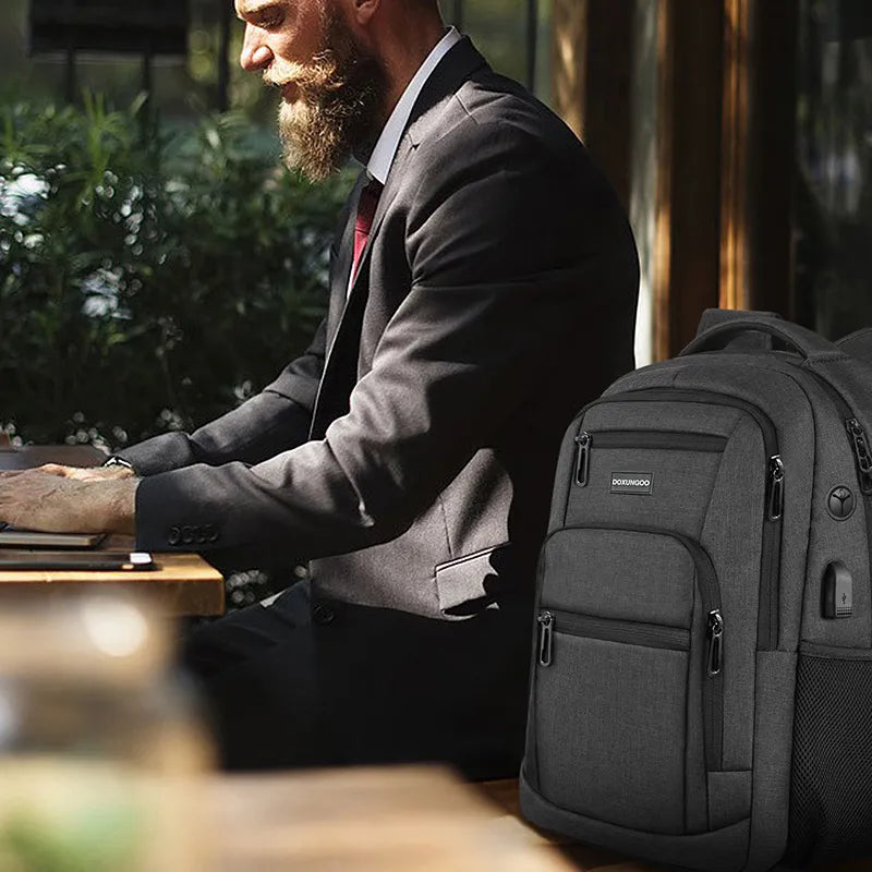 DOXUNGOO Neutral Large Capacity Backpack Laptop Bag Multi Pocket With USB And Headphone Jack 2023 New Hot (Black)