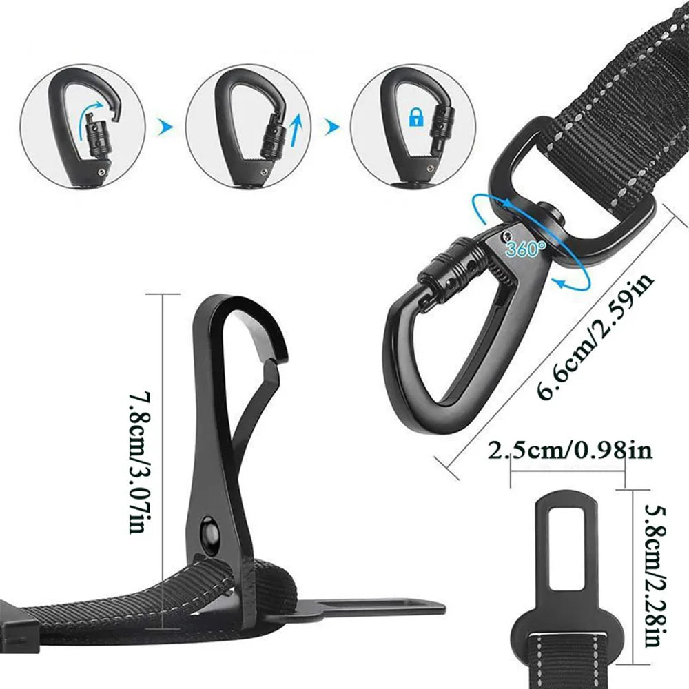 3-in-1 Pet/Dog Seat Belt — Nylon Reflective Adjustable Vehicle Harness with Lead Clip Safety Traction Rope For Small & Large Dogs