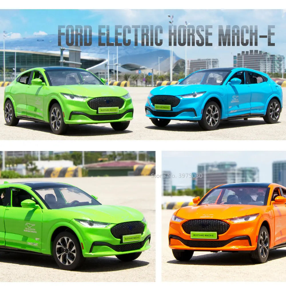 1:24 Ford Mustang Electric Horse Mach-E Sports Car Model Alloy Diecast New Energy Sound Light Model Vehicle Toy for Boys Gifts