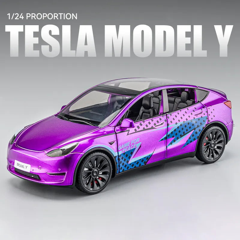 1:24 Tesla Model Y Model 3 Tesla Model S Alloy Die Cast Toy Car Model Sound and Light Children's Toy Collectibles Birthday gift