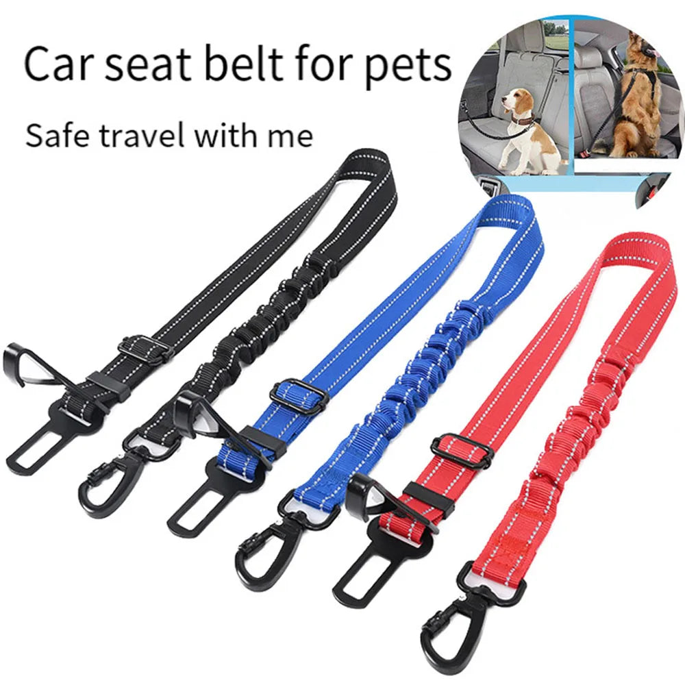 3-in-1 Pet/Dog Seat Belt — Nylon Reflective Adjustable Vehicle Harness with Lead Clip Safety Traction Rope For Small & Large Dogs