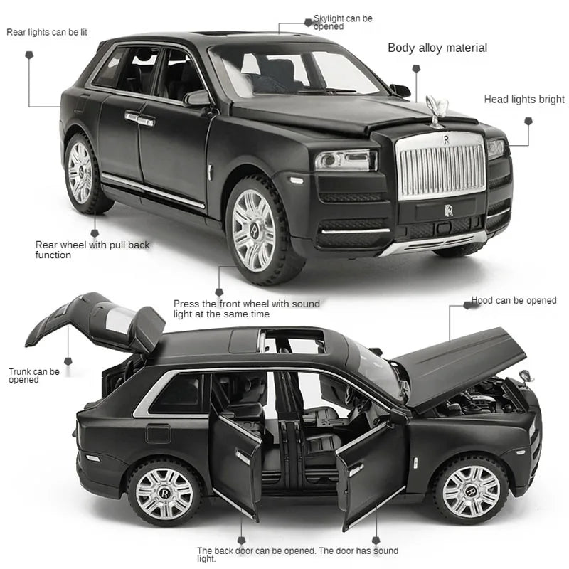 1:32 Scale Rolls Royce Cullinan Diecast Car Metal Model Sound And Light Pull Back SUV 7 Doors Can Be Opened For Kids Gifts Toys