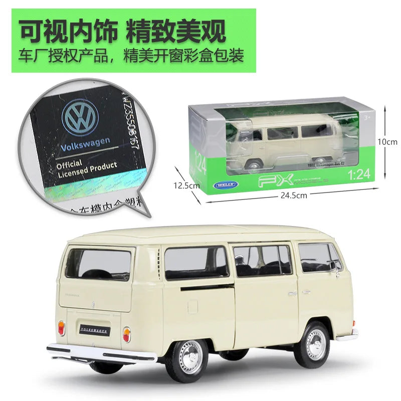 Welly 1:24 Volkswagen 1972 T2 Bus 1963 T1 Bus Van Simulation Alloy Car Model